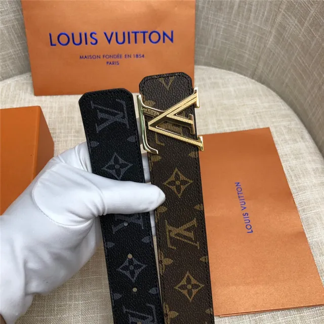 Louis Vuitton LV Initiales काला भूरा Damier Check कैनवास पॉलिश्ड सिल्वर-टोन बकल चमड़े की बेल्ट 21