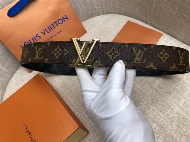 Louis Vuitton LV Initiales काला भूरा Damier Check कैनवास पॉलिश्ड सिल्वर-टोन बकल चमड़े की बेल्ट 23