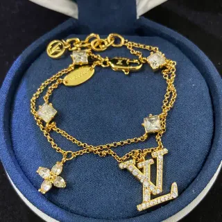 لويس فيتون LV Initiales سوار ذهبي شفاف سلسلة مزدوجة باريه كريستال لوجو