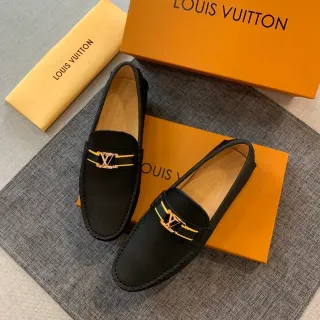 Louis Vuitton LV लूफर काला पीला चमड़े का ट्विस्ट बकल लूफर