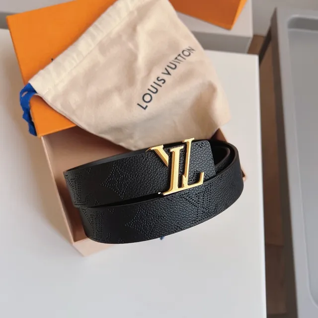 Louis Vuitton LV Monogram Belt جلد أسود بلوري مشبك ذهبي حزام جلد 2