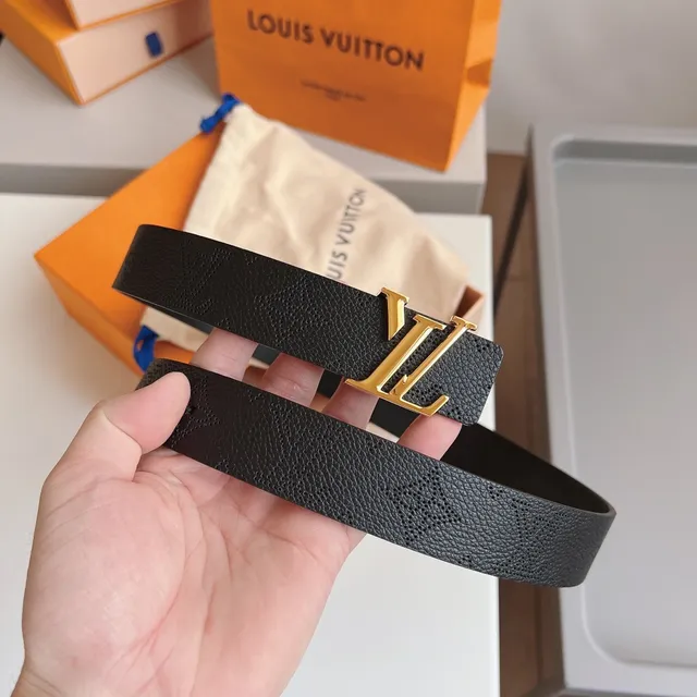 Louis Vuitton LV Monogram Belt جلد أسود بلوري مشبك ذهبي حزام جلد 3