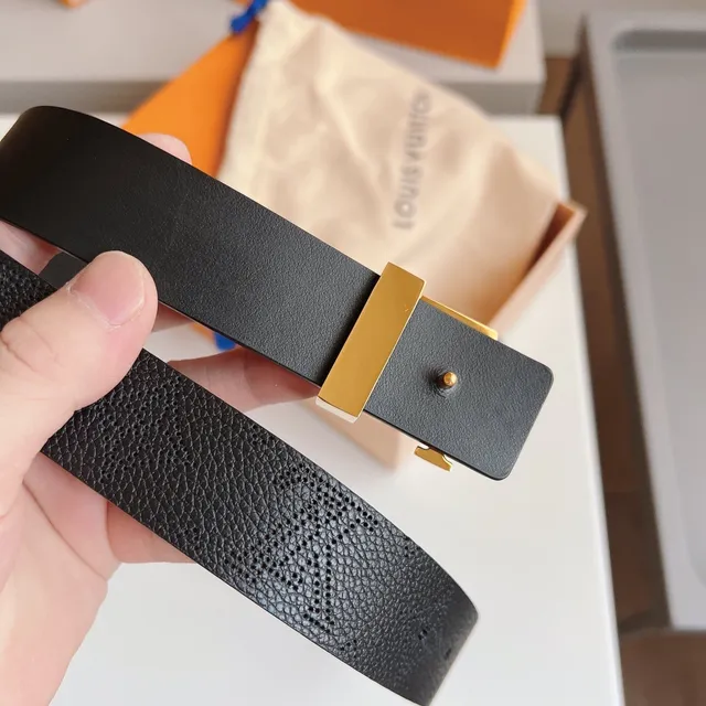 Louis Vuitton LV Monogram Belt جلد أسود بلوري مشبك ذهبي حزام جلد 5