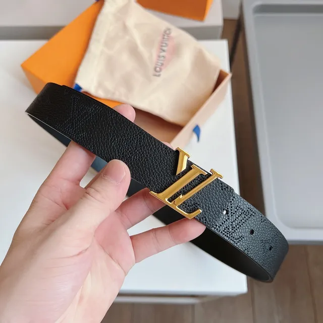 Louis Vuitton LV Monogram Belt جلد أسود بلوري مشبك ذهبي حزام جلد 7