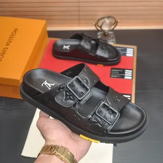 Louis Vuitton LV Slide Negro Monograma Embossado Hebilla