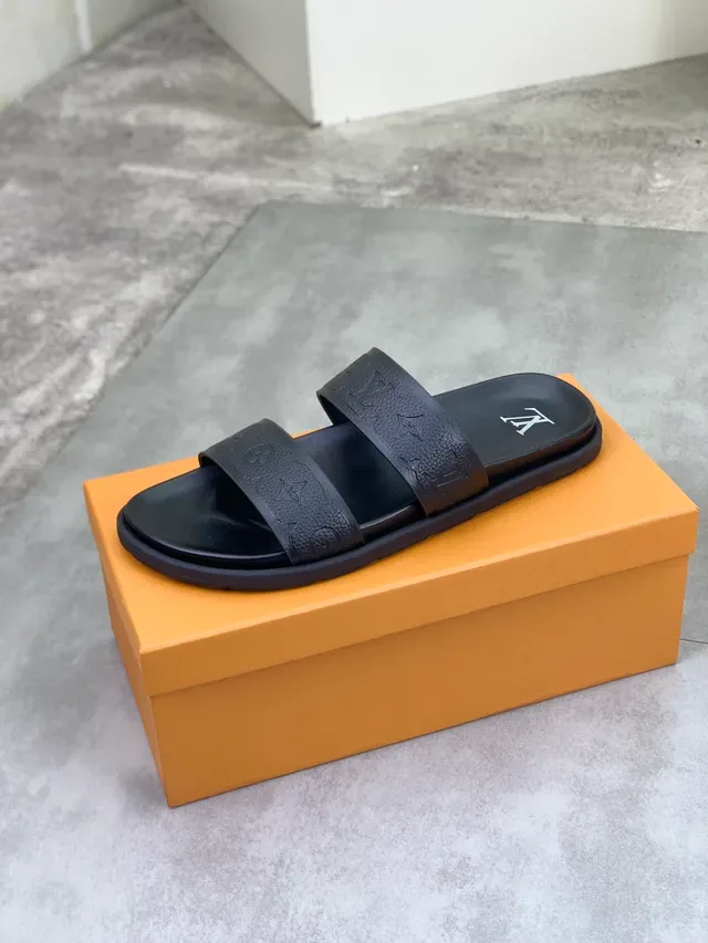 Louis Vuitton LV Slide Black Embossed Monogram Slippers 3