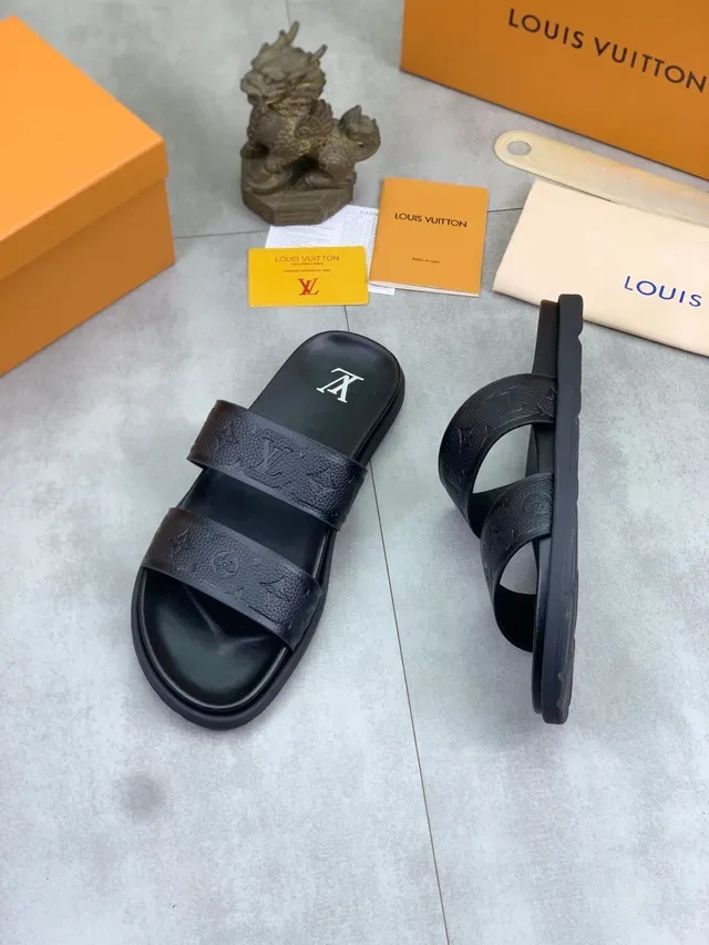 Louis Vuitton LV Slide Black Embossed Monogram Slippers 4
