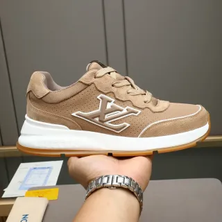Louis Vuitton LV Trainer Beige Blanco Perforado Ante Superior embossed Monogram Logo Lifestyle Sneakers