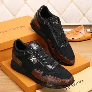 Louis Vuitton LV Trainer 黑色和棕色网布和皮革混合鞋面印花涂层面板生活方式运动鞋