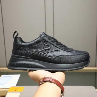 Louis Vuitton LV Trainer Preto Monograma Embossado Couro Granulado Superior Tênis Lifestyle