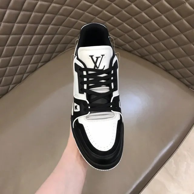 Louis Vuitton LV Trainer Black White Contrast Gold Script Branding Lifestyle Sneakers 4
