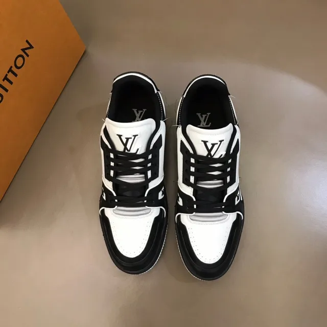 Louis Vuitton LV Trainer Black White Contrast Gold Script Branding Lifestyle Sneakers 9