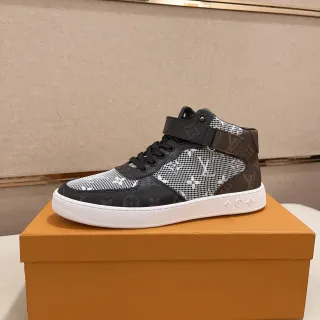 Louis Vuitton LV Trainer Preto e Branco Alto Malha e Monograma Tênis Lifestyle