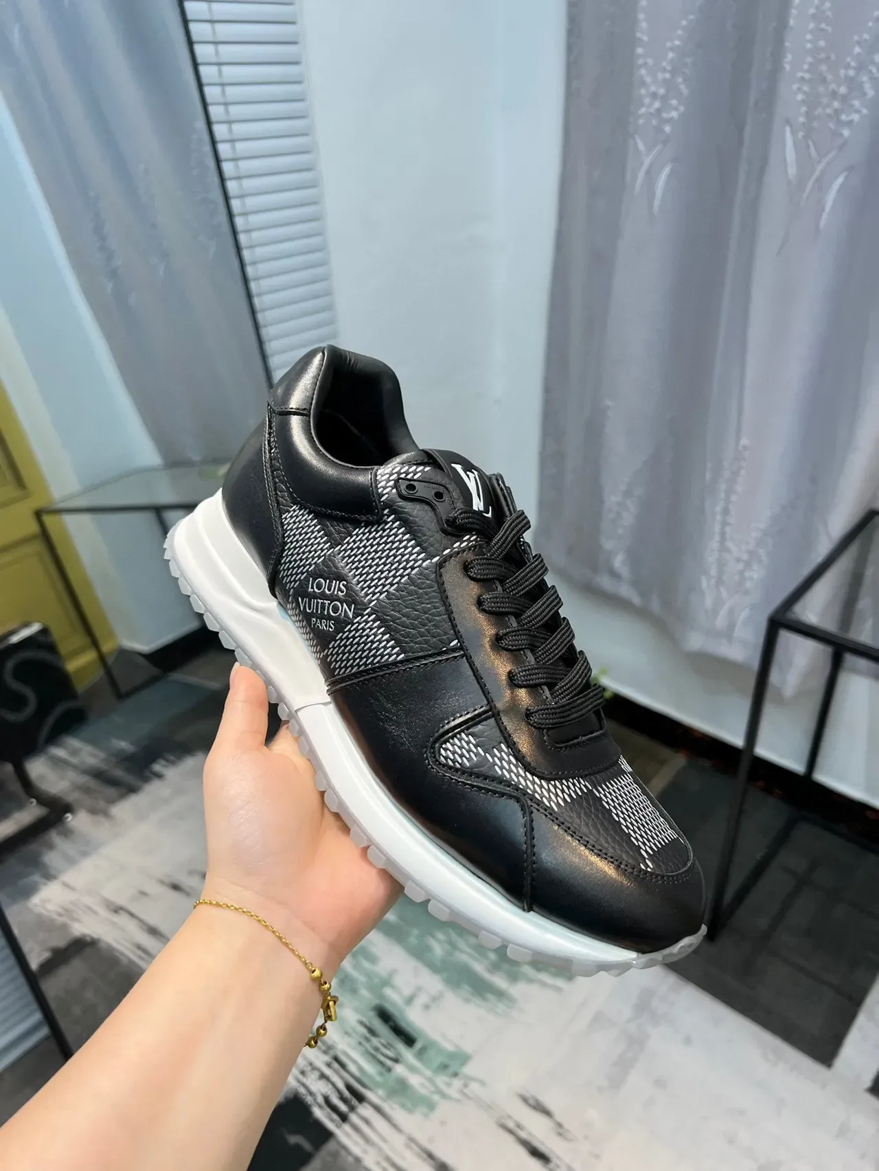 Louis Vuitton LV Trainer Black White Leather And Technical Mesh Upper Checkered Monogram Panel Lifestyle Sneakers 5
