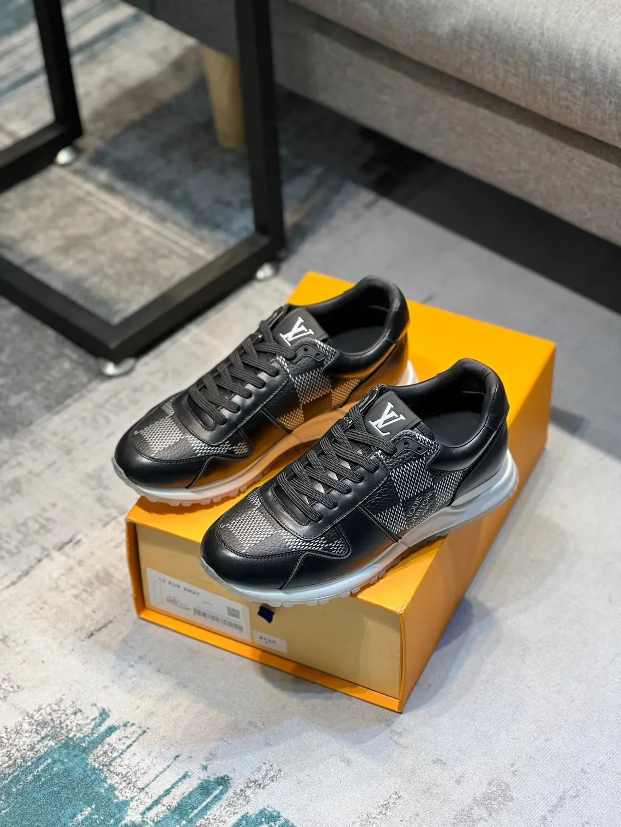 Louis Vuitton LV Trainer Black White Leather And Technical Mesh Upper Checkered Monogram Panel Lifestyle Sneakers 7