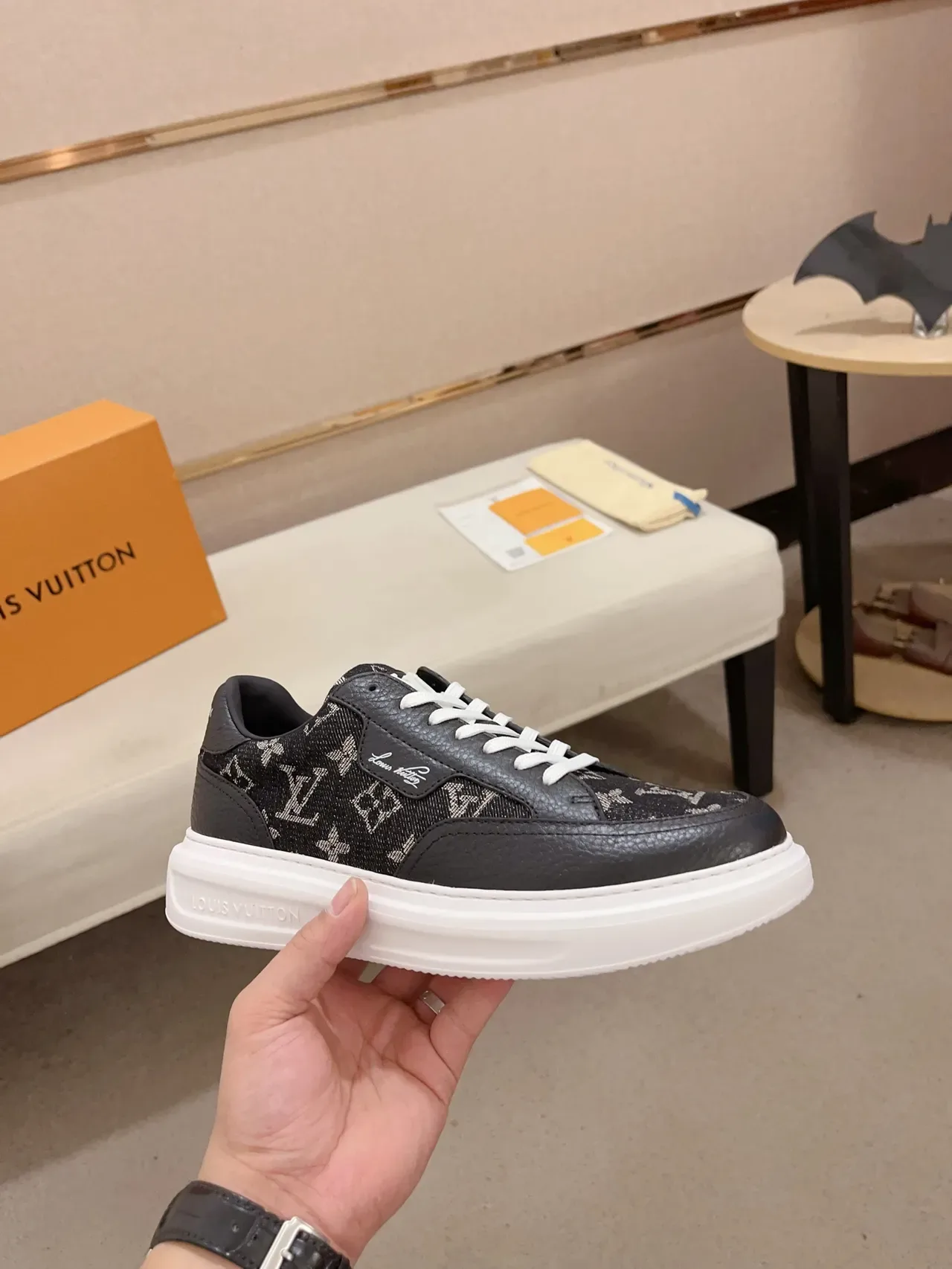 Louis Vuitton LV Trainer Black White Monogram Canvas Pebbled Leather Overlays Lifestyle Sneakers 4