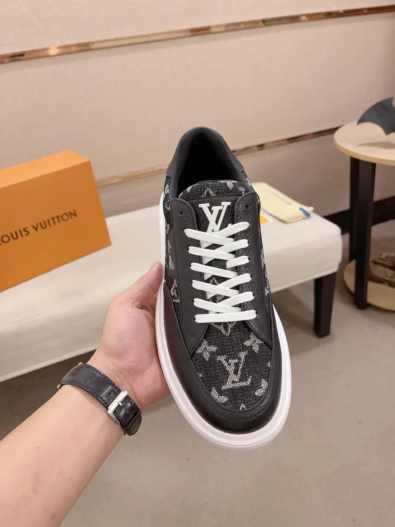 Louis Vuitton LV Trainer Black White Monogram Canvas Pebbled Leather Overlays Lifestyle Sneakers 5
