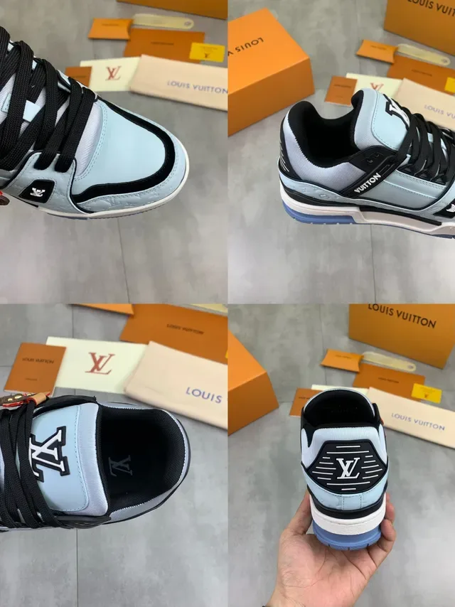 لويس فتوون LV Trainer أحذية رياضية أسلوب حياة أزرق أسود مونوغرام جلد علوي رباط مزدوج 2