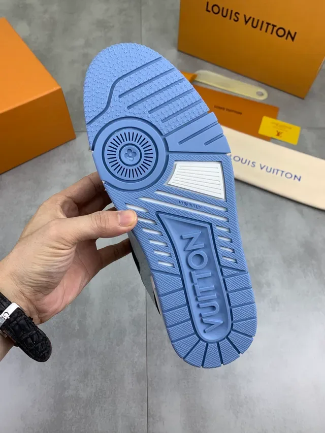 لويس فتوون LV Trainer أحذية رياضية أسلوب حياة أزرق أسود مونوغرام جلد علوي رباط مزدوج 3
