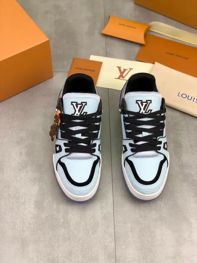 لويس فتوون LV Trainer أحذية رياضية أسلوب حياة أزرق أسود مونوغرام جلد علوي رباط مزدوج 5