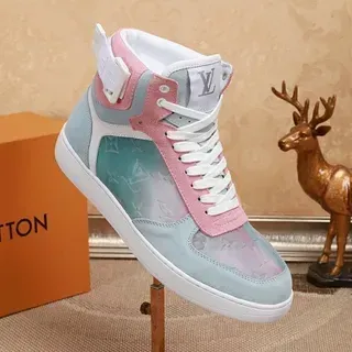 Louis Vuitton LV Trainer 蓝色 粉色 高帮 半透明 花押字 面板 生活方式运动鞋