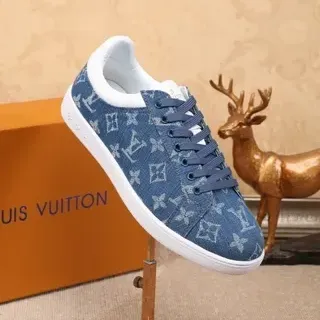 路易威登 LV 训练者 蓝色白色牛仔布上层 花押图案 生活方式运动鞋