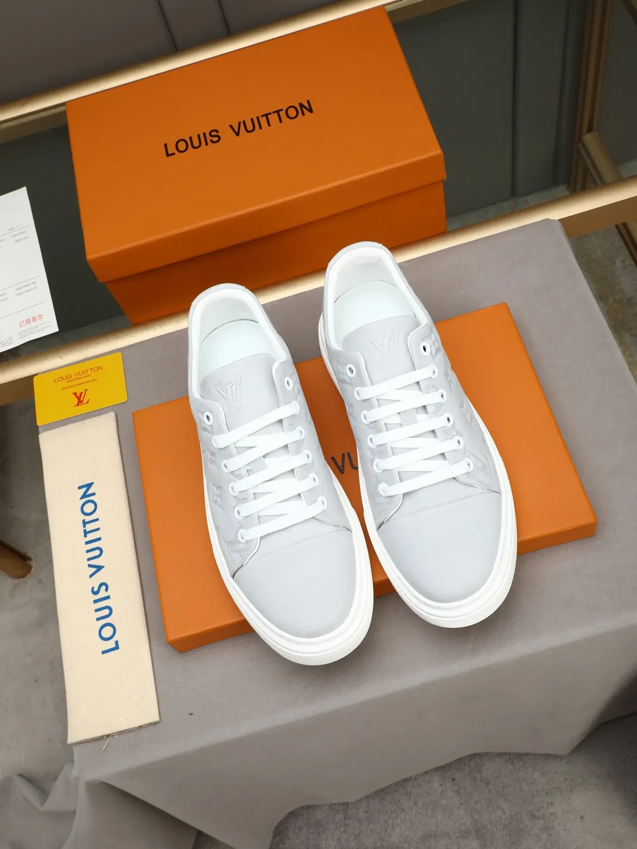 Louis Vuitton LV Trainer Gray White Monogram-Embossed Low-Top Lifestyle Sneakers 3