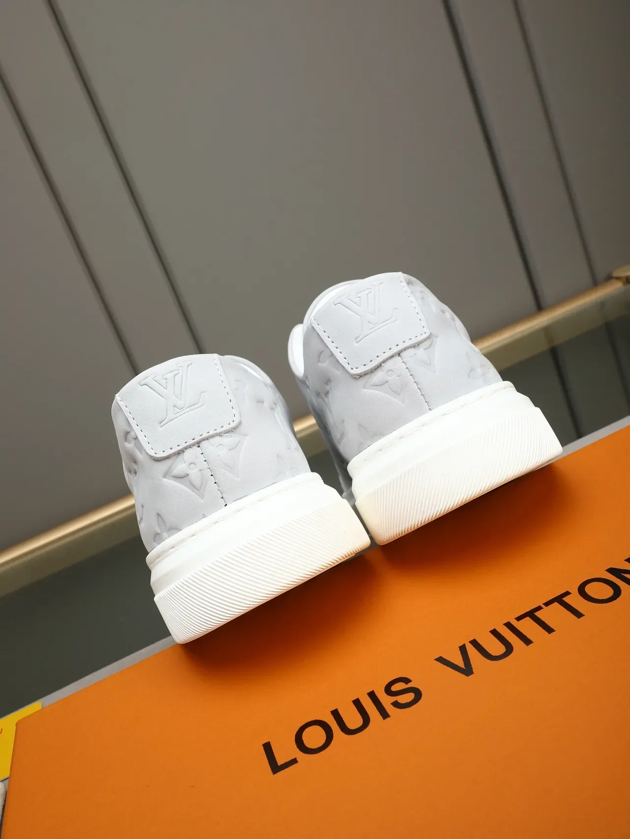 Louis Vuitton LV Trainer Gray White Monogram-Embossed Low-Top Lifestyle Sneakers 4
