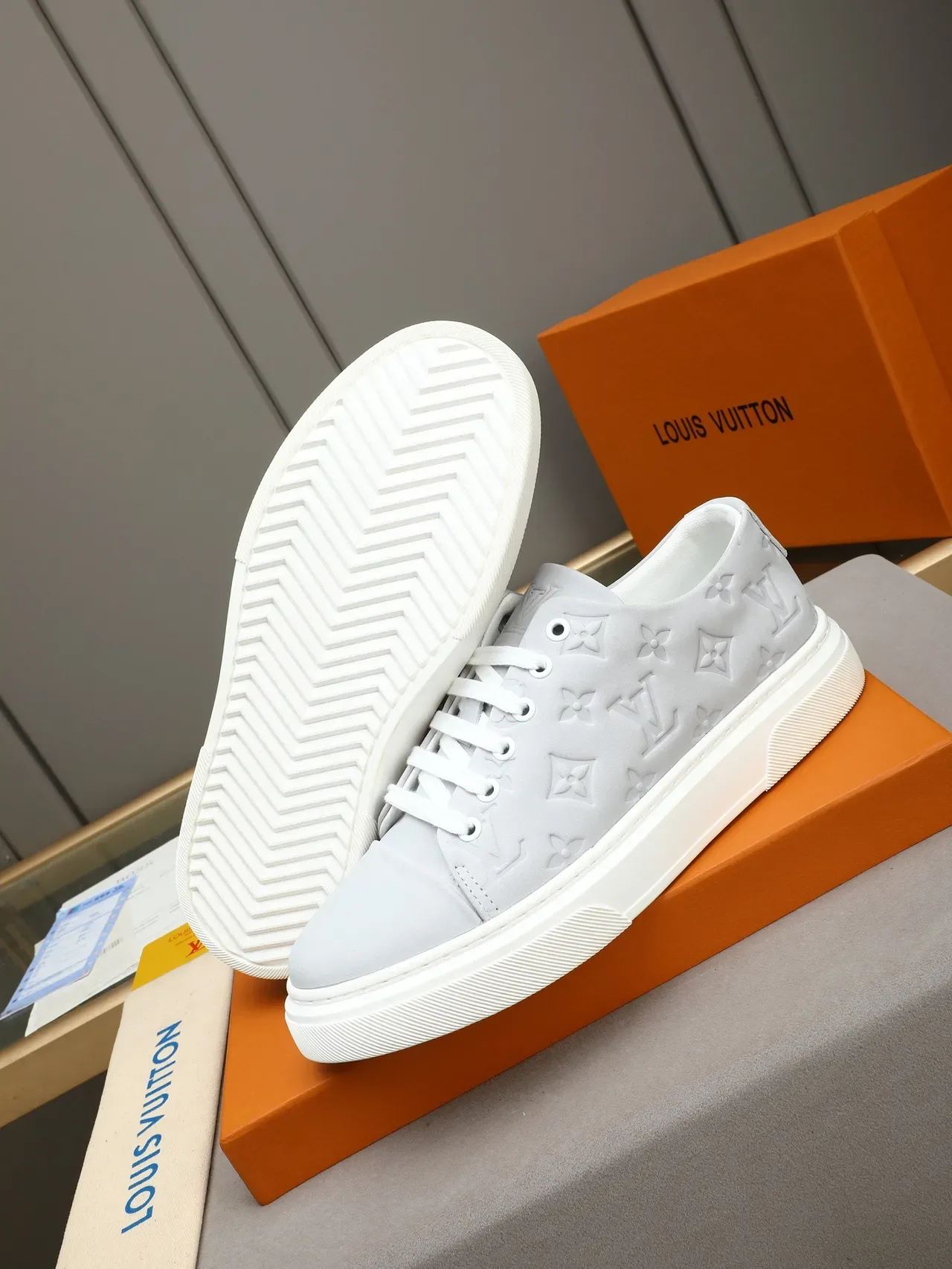 Louis Vuitton LV Trainer Gray White Monogram-Embossed Low-Top Lifestyle Sneakers 5