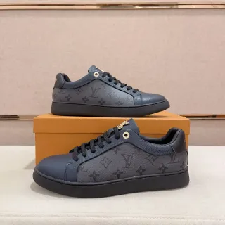 Louis Vuitton LV Trainer Navy Black Monogram Couro Low-Top Lifestyle Tênis