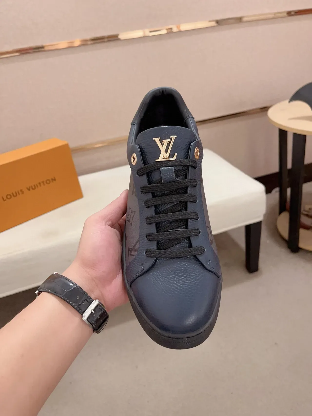 Louis Vuitton LV Trainer Navy Black Monogram Leather Low-Top Lifestyle Sneakers 3