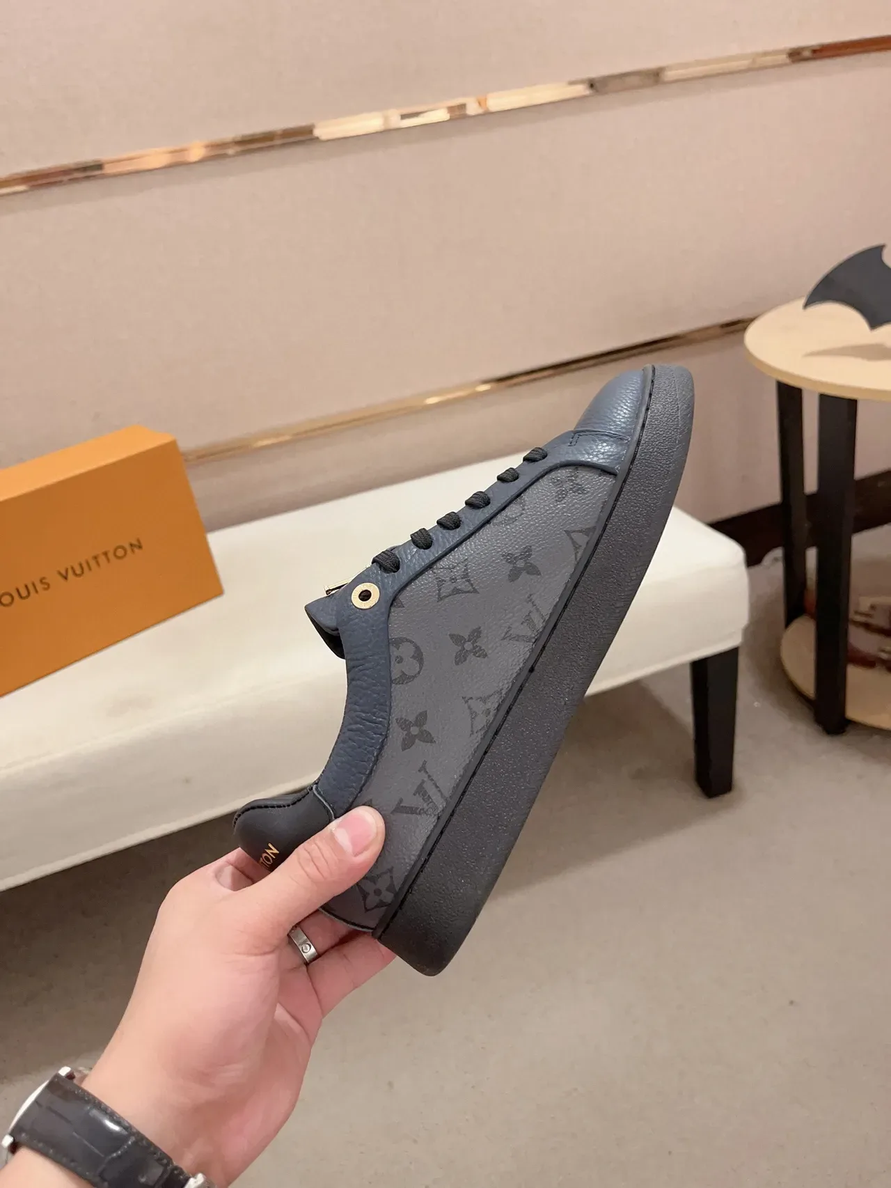 Louis Vuitton LV Trainer Navy Black Monogram Leather Low-Top Lifestyle Sneakers 6