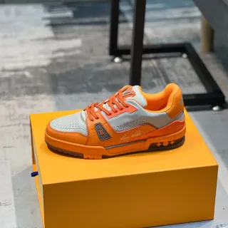 Louis Vuitton LV Trainer Naranja Gris Low-Top Cuero Y Sintético Zapatillas Lifestyle
