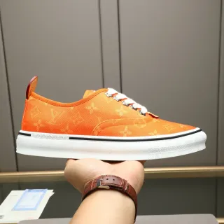Louis Vuitton LV Trainer Naranja Blanco Monograma Lona Low-Top Lifestyle Sneakers