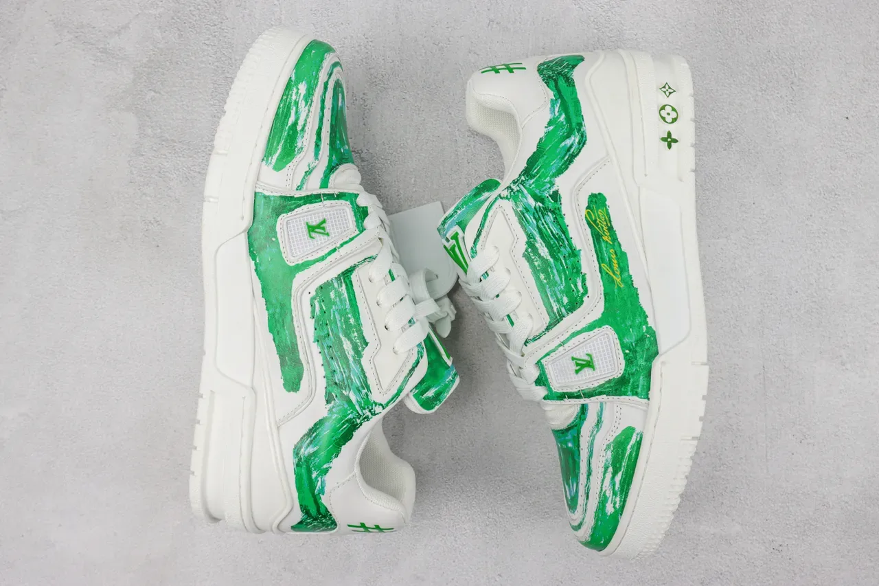 Louis Vuitton LV Trainer White and Green Paintstroke Lifestyle Sneakers 2