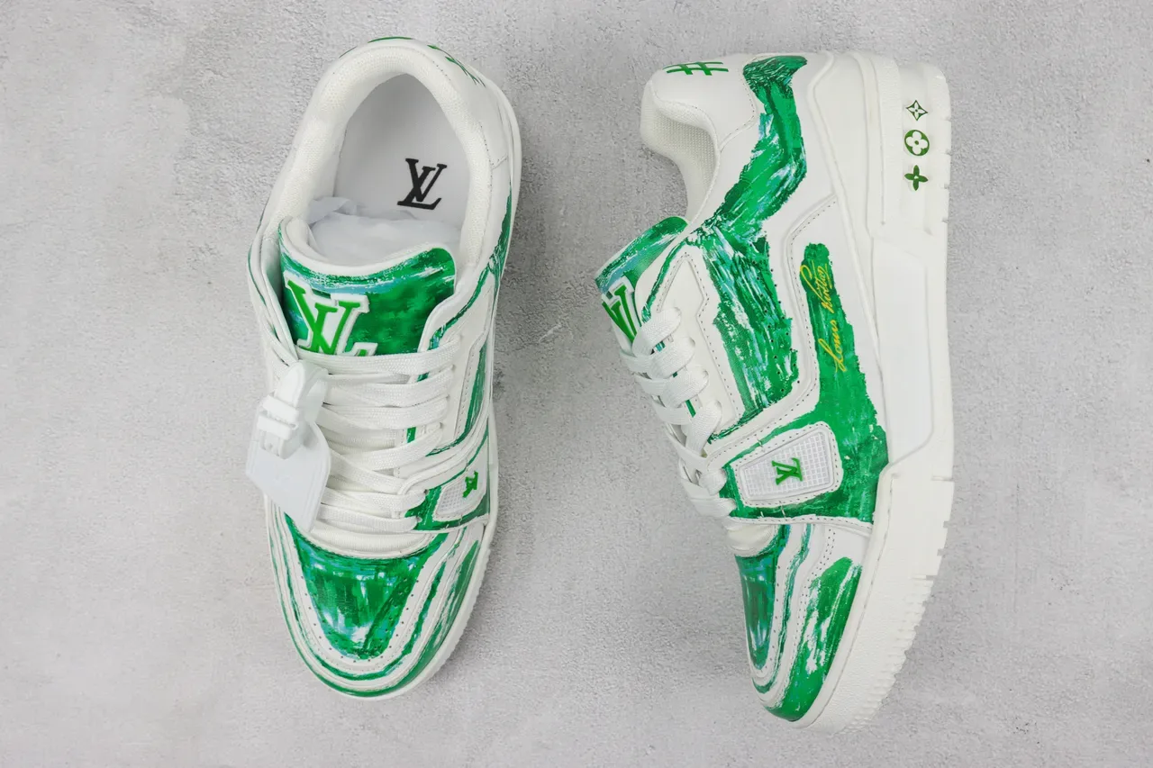 Louis Vuitton LV Trainer White and Green Paintstroke Lifestyle Sneakers 3