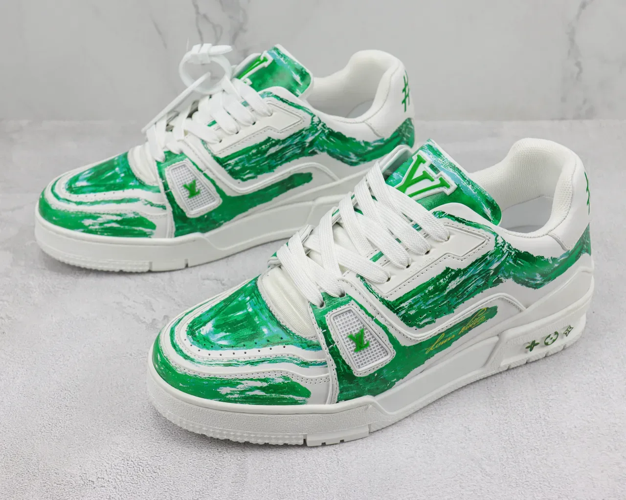 Louis Vuitton LV Trainer White and Green Paintstroke Lifestyle Sneakers 4