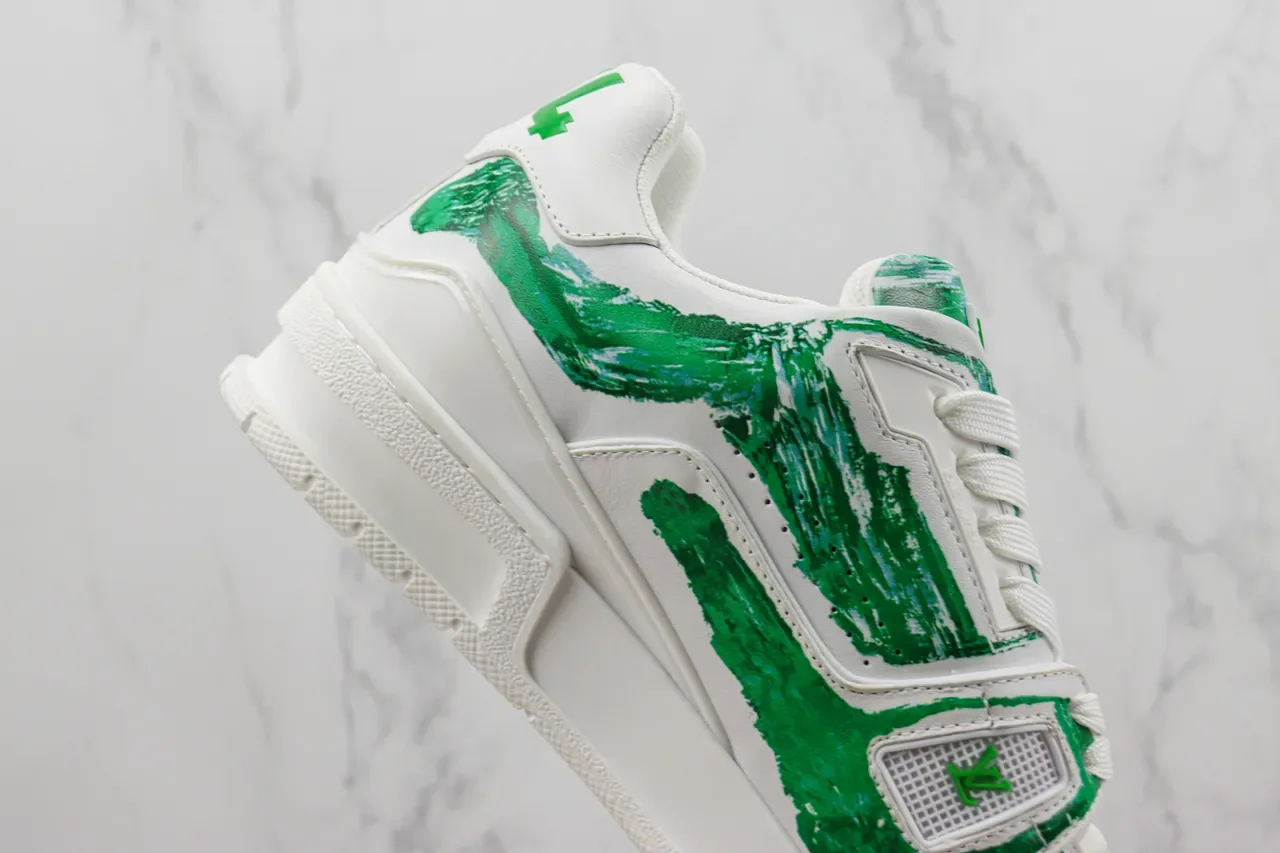 Louis Vuitton LV Trainer White and Green Paintstroke Lifestyle Sneakers 5