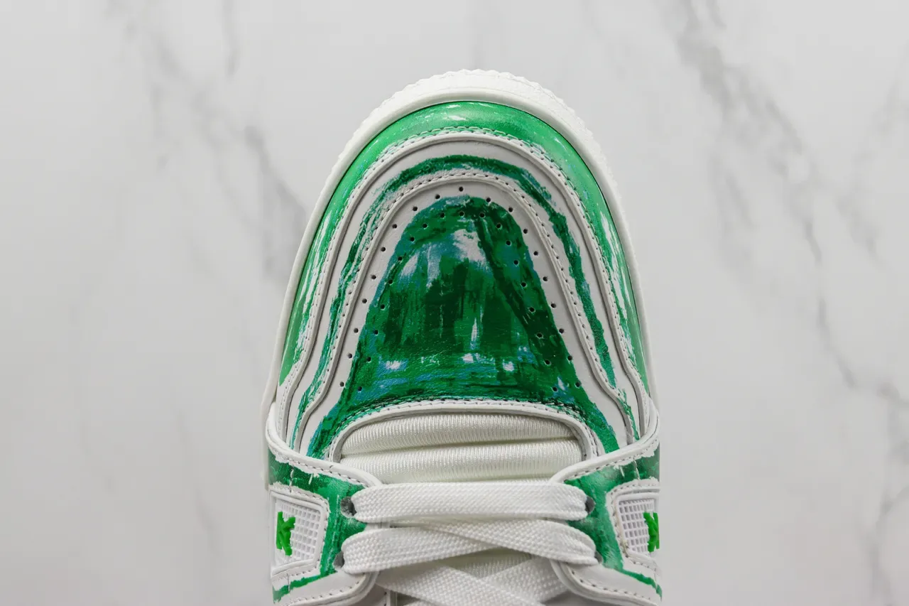 Louis Vuitton LV Trainer White and Green Paintstroke Lifestyle Sneakers 6