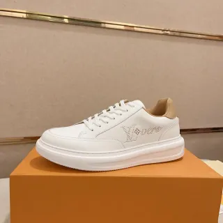 Louis Vuitton LV Blancos Beige Perforados Monograma Suela Plataforma Lifestyle Sneakers