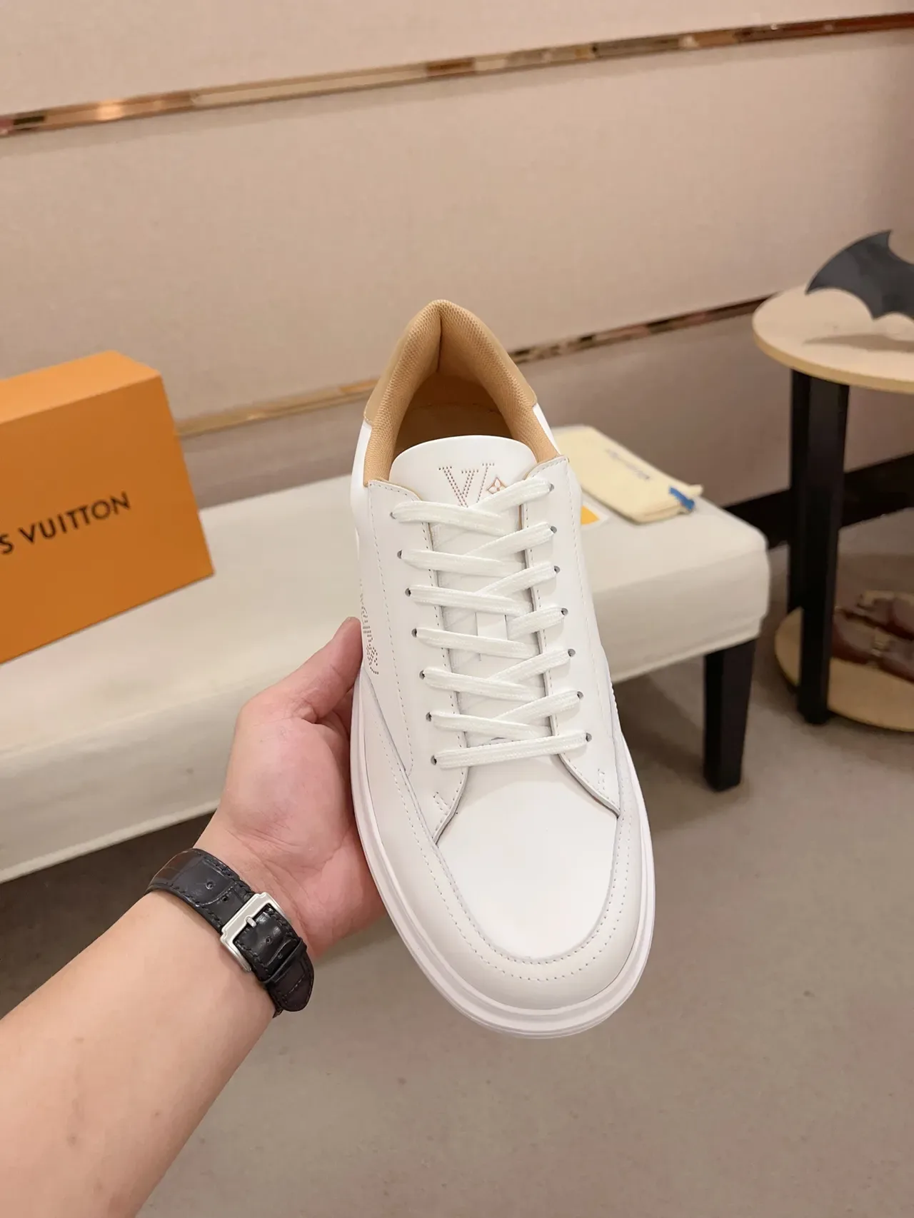 Louis Vuitton LV Trainer White Beige Perforated Monogram Platform Sole Lifestyle Sneakers 5