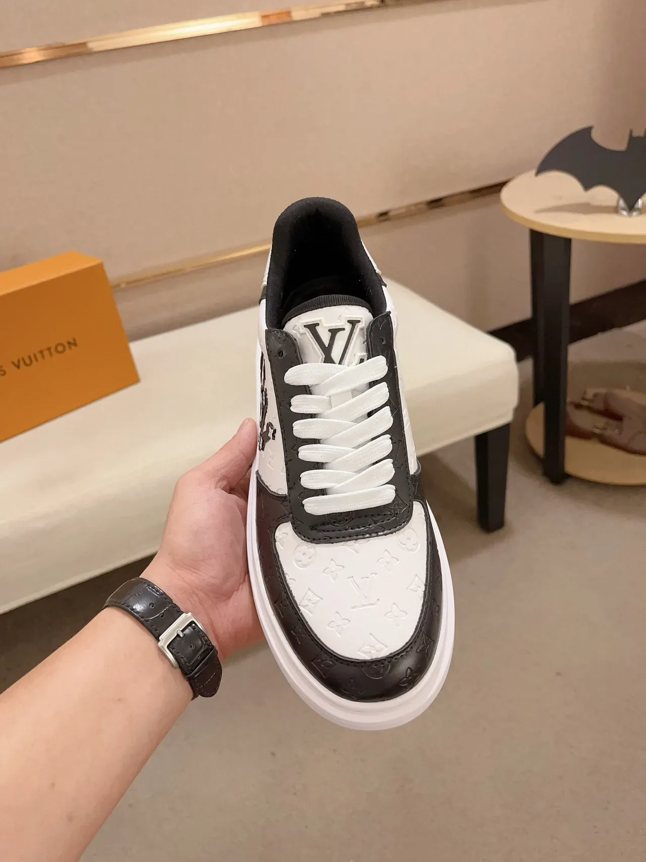 Louis Vuitton LV Trainer White Black Monogram Leather Bold Side Logo Lifestyle Sneakers 2