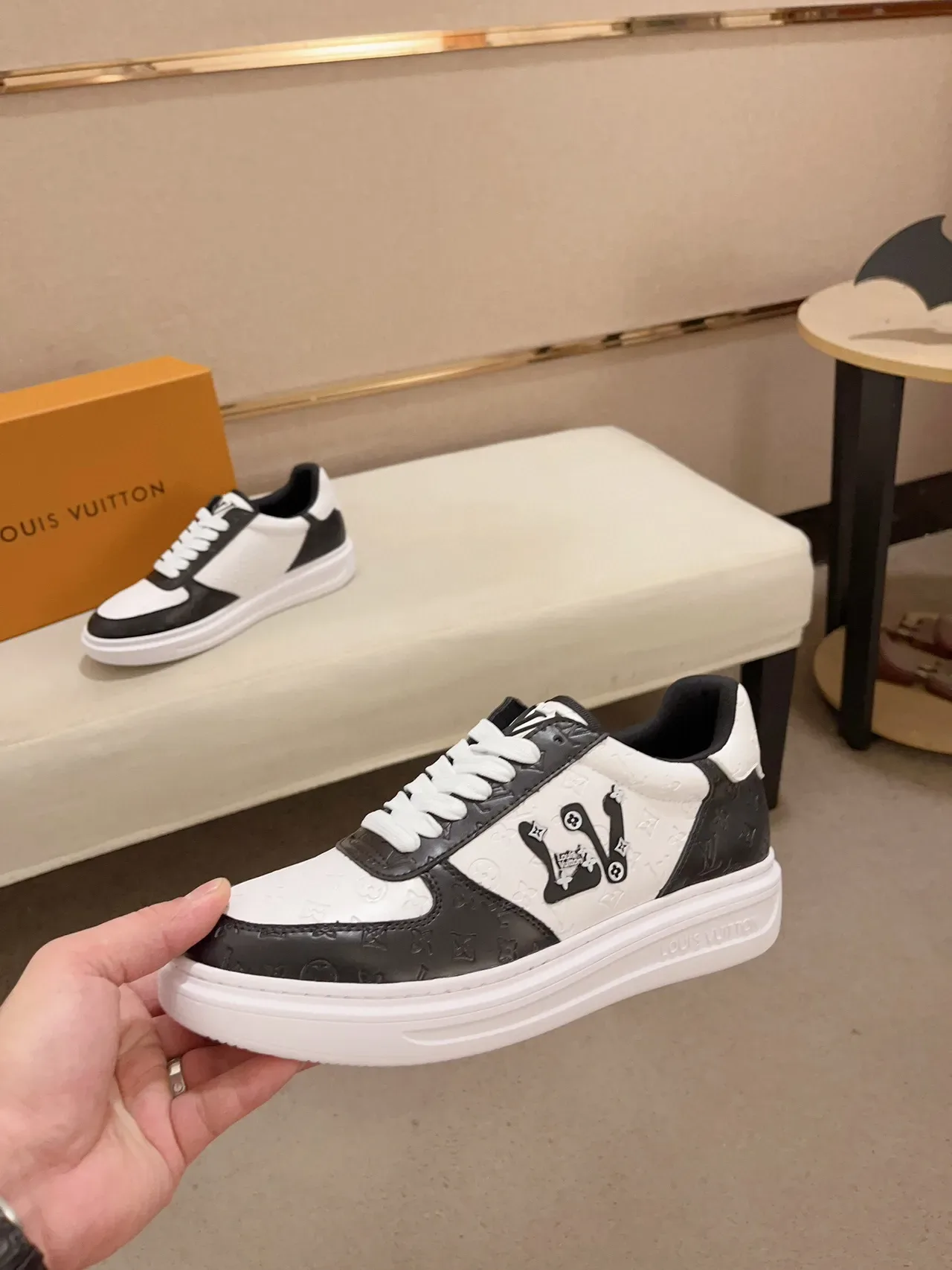 Louis Vuitton LV Trainer White Black Monogram Leather Bold Side Logo Lifestyle Sneakers 3
