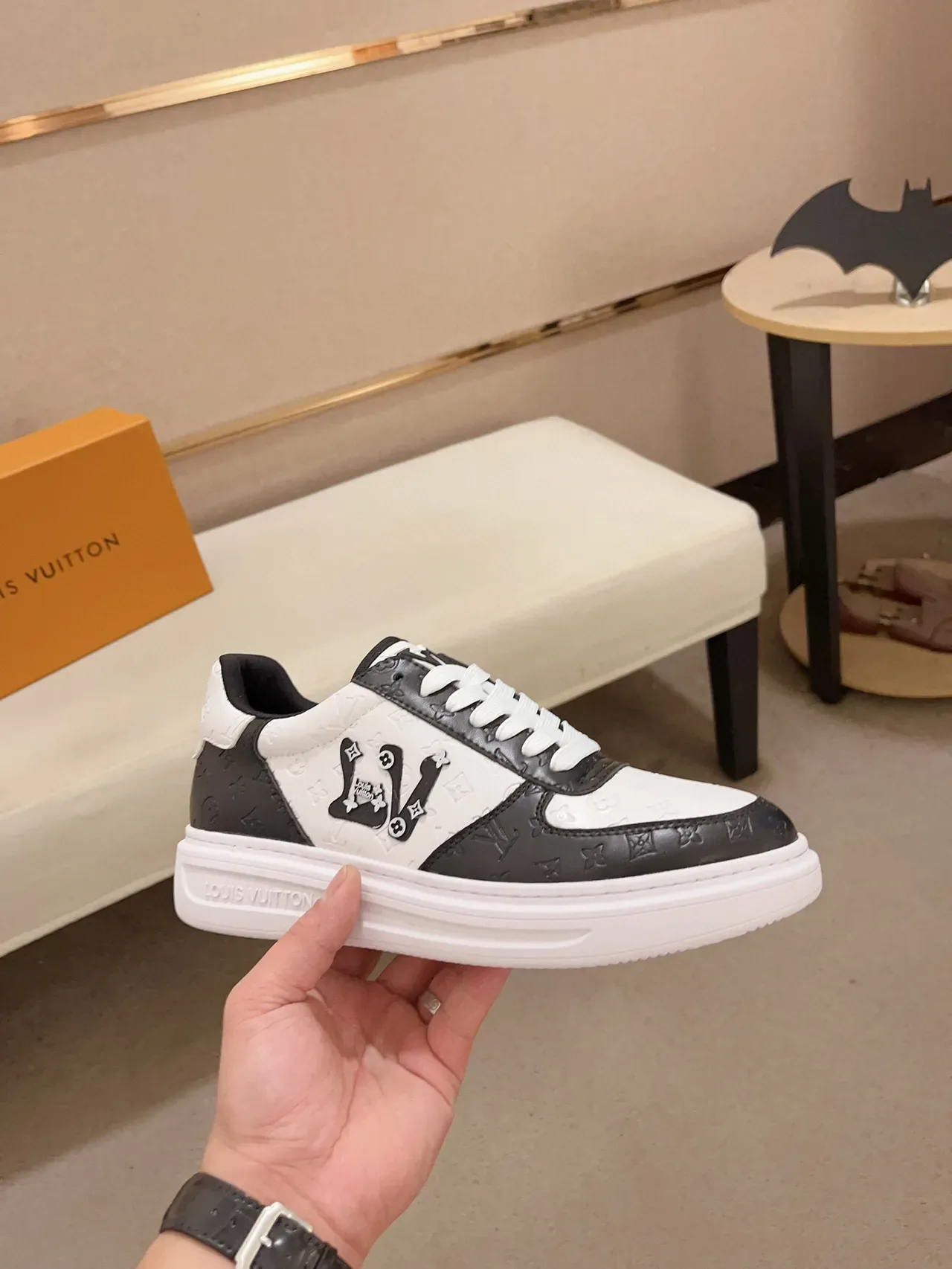 Louis Vuitton LV Trainer White Black Monogram Leather Bold Side Logo Lifestyle Sneakers 4