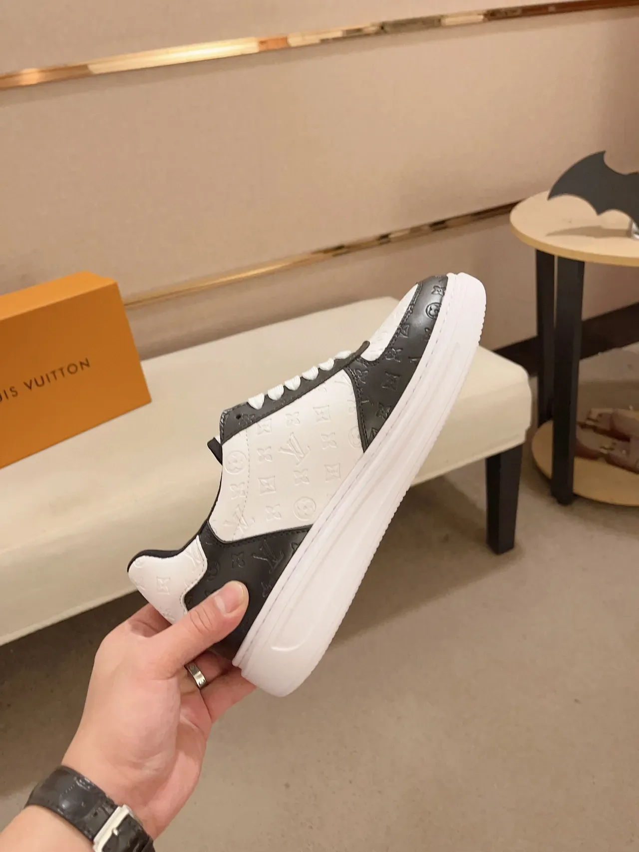 Louis Vuitton LV Trainer White Black Monogram Leather Bold Side Logo Lifestyle Sneakers 5