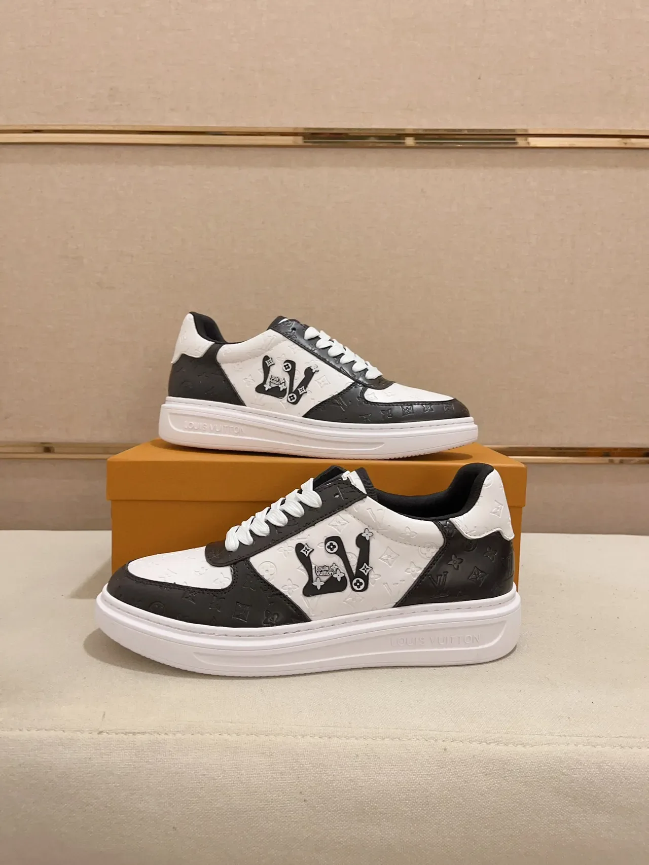 Louis Vuitton LV Trainer White Black Monogram Leather Bold Side Logo Lifestyle Sneakers 7