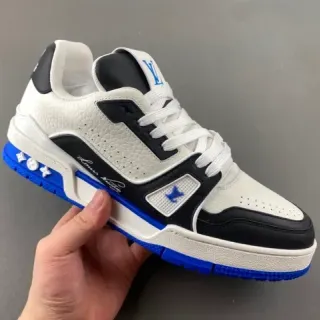 Louis Vuitton LV Trainer Blanco Azul Suela Plataforma Chunky Cuero Texturizado Superior Lifestyle Sneakers
