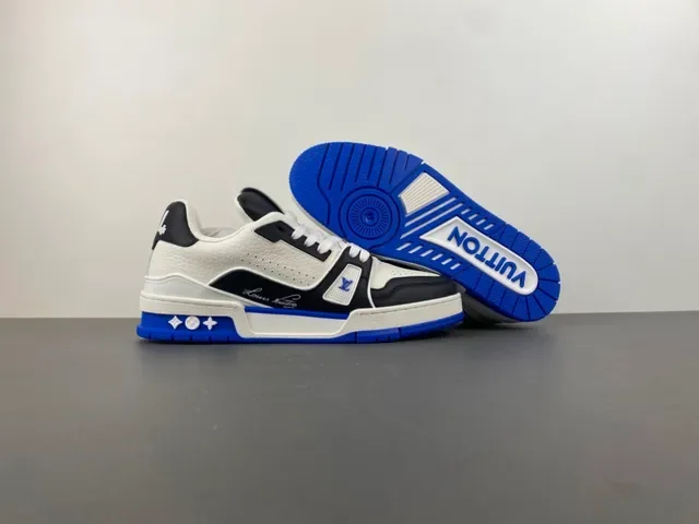 Louis Vuitton LV Trainer White Blue Chunky Platform Sole Textured Leather Upper Lifestyle Sneakers 12