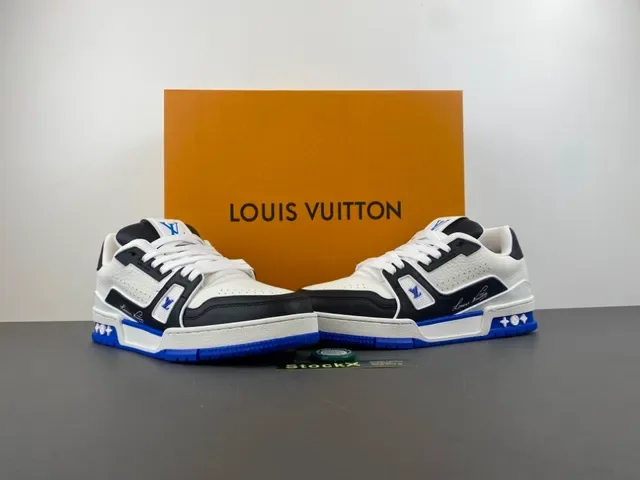 Louis Vuitton LV Trainer White Blue Chunky Platform Sole Textured Leather Upper Lifestyle Sneakers 13