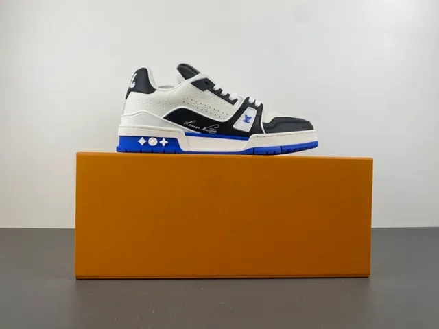 Louis Vuitton LV Trainer White Blue Chunky Platform Sole Textured Leather Upper Lifestyle Sneakers 14